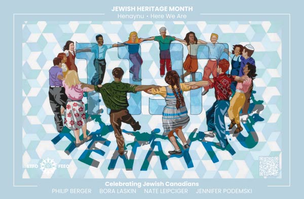 Jewish Heritage Month poster - people holding hands and dancing in a circle.
